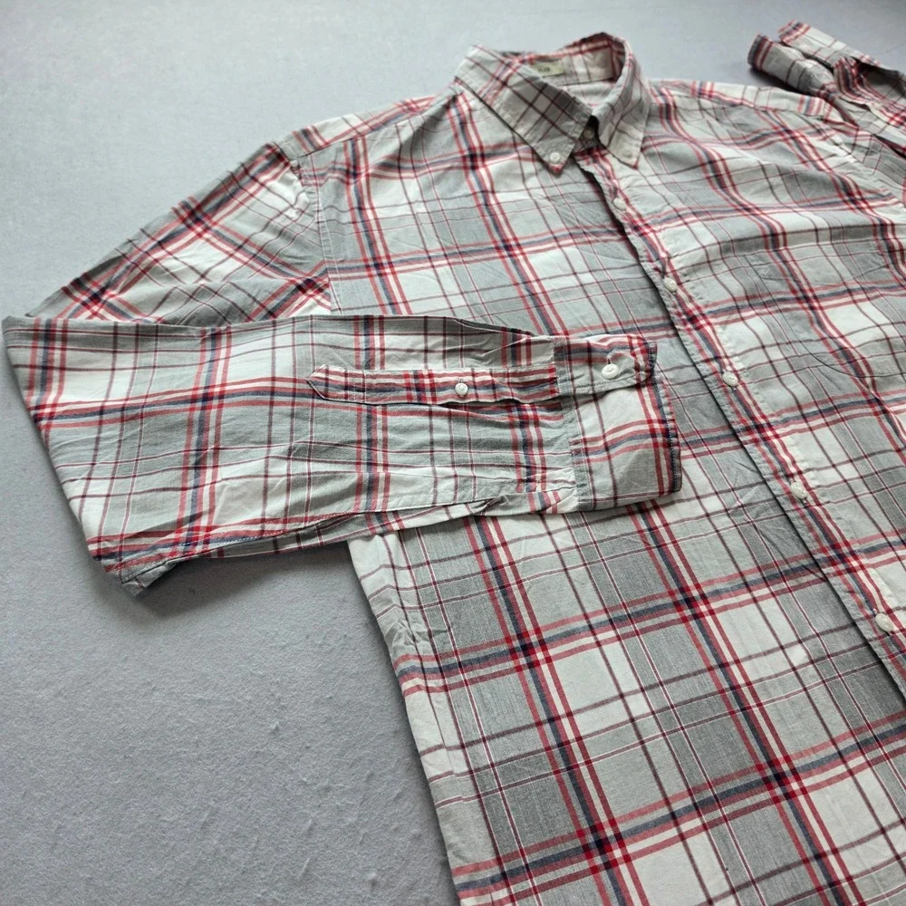 J. Crew Secret Wash Slim Fit Plaid Button Down Shirt Mens XL Grey Red Stretch
